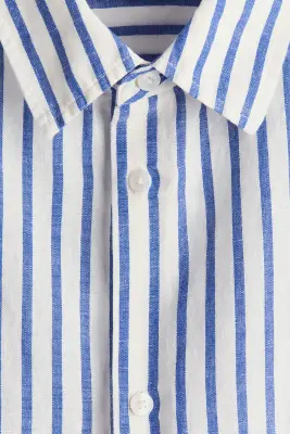 Chemise Relaxed Fit en lin mélangé - Bleu/rayé — photo 4