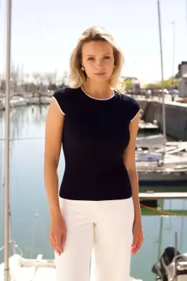 Pamela Knit Top - Navy with cream