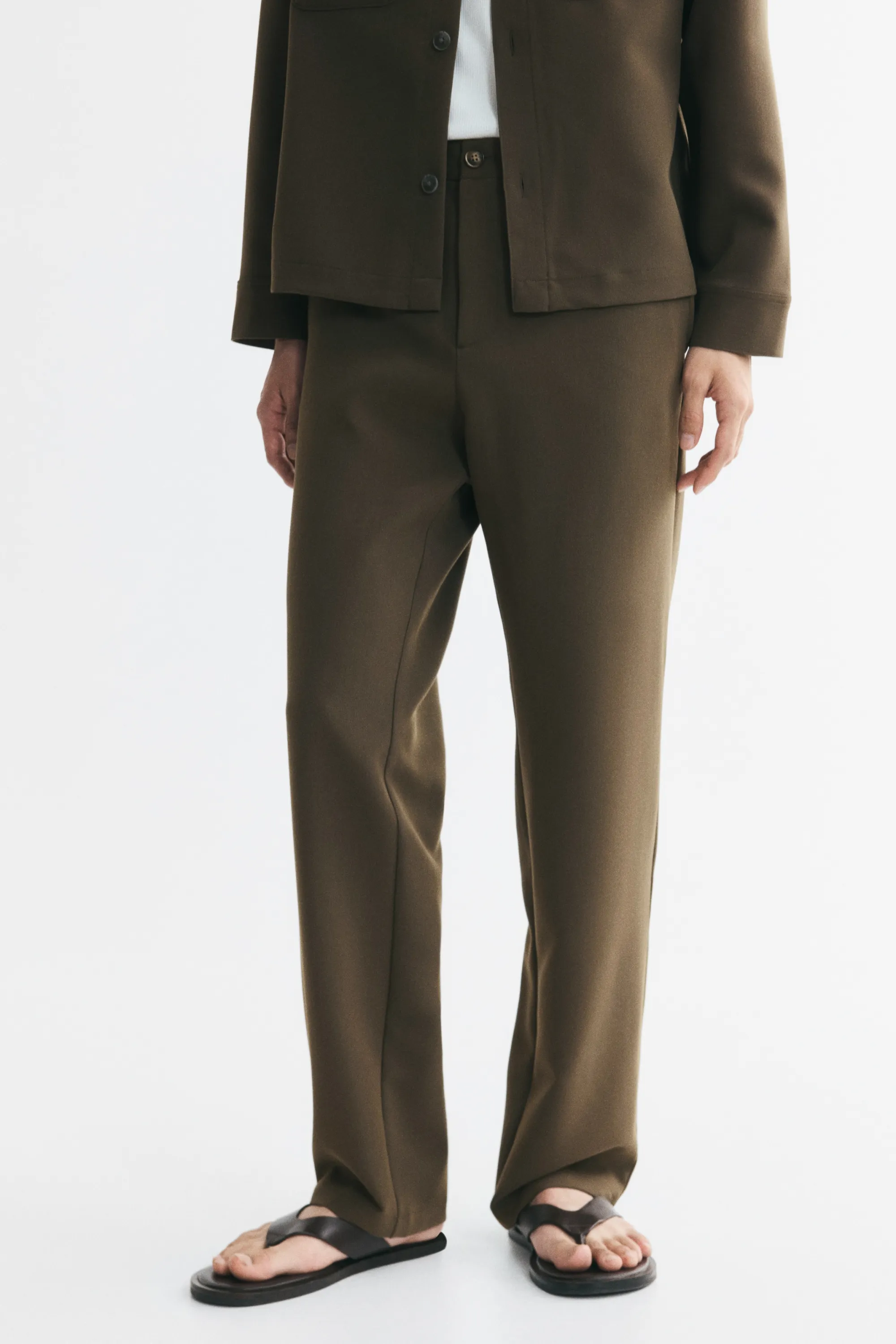 Pantalon Regular Fit en twill - Vert kaki foncé