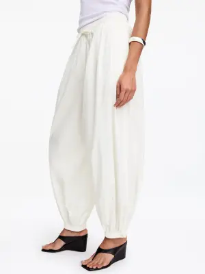 Pantalon bouffant en coton - Blanc — photo 4