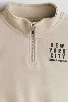 Sweat à l'intérieur brossé avec col zippé - Taupe clair/New York City — photo 3