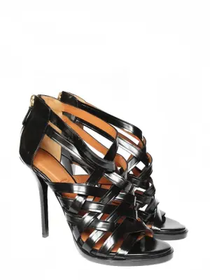 Sandales à talon et lanières tressées en cuir glacé noir Px boutique 850€ Taille 39 — photo 2