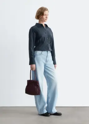 Chemise plissée à la taille - Bleu foncé — photo 5