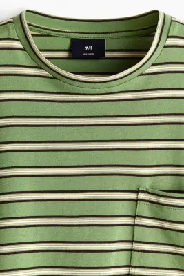 T-shirt à manches longues Regular Fit en interlock - Vert/rayé — photo 4