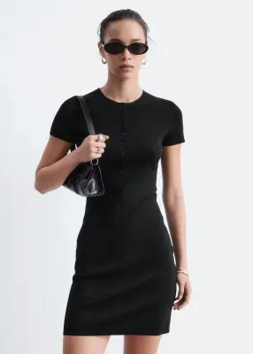 Robe en maille à patte de boutonnage - Noir — photo 1