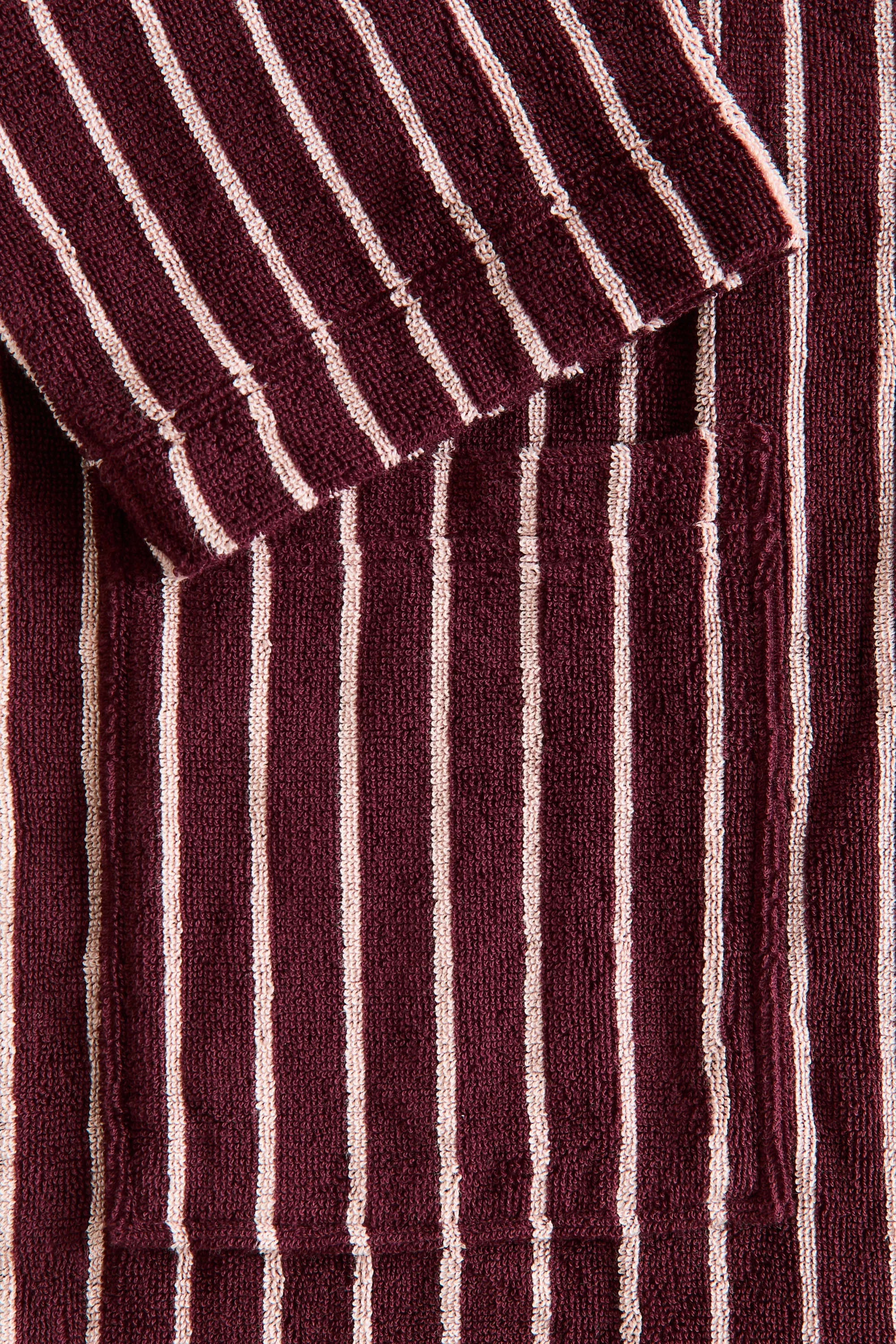 Robe de chambre en coton éponge - Bordeaux/rayures rose clair