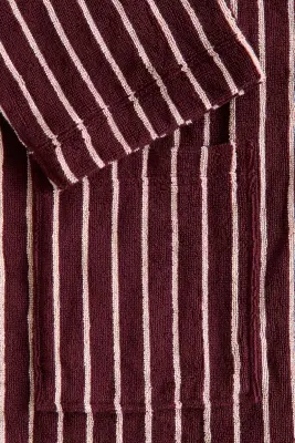 Robe de chambre en coton éponge - Bordeaux/rayures rose clair — photo 1