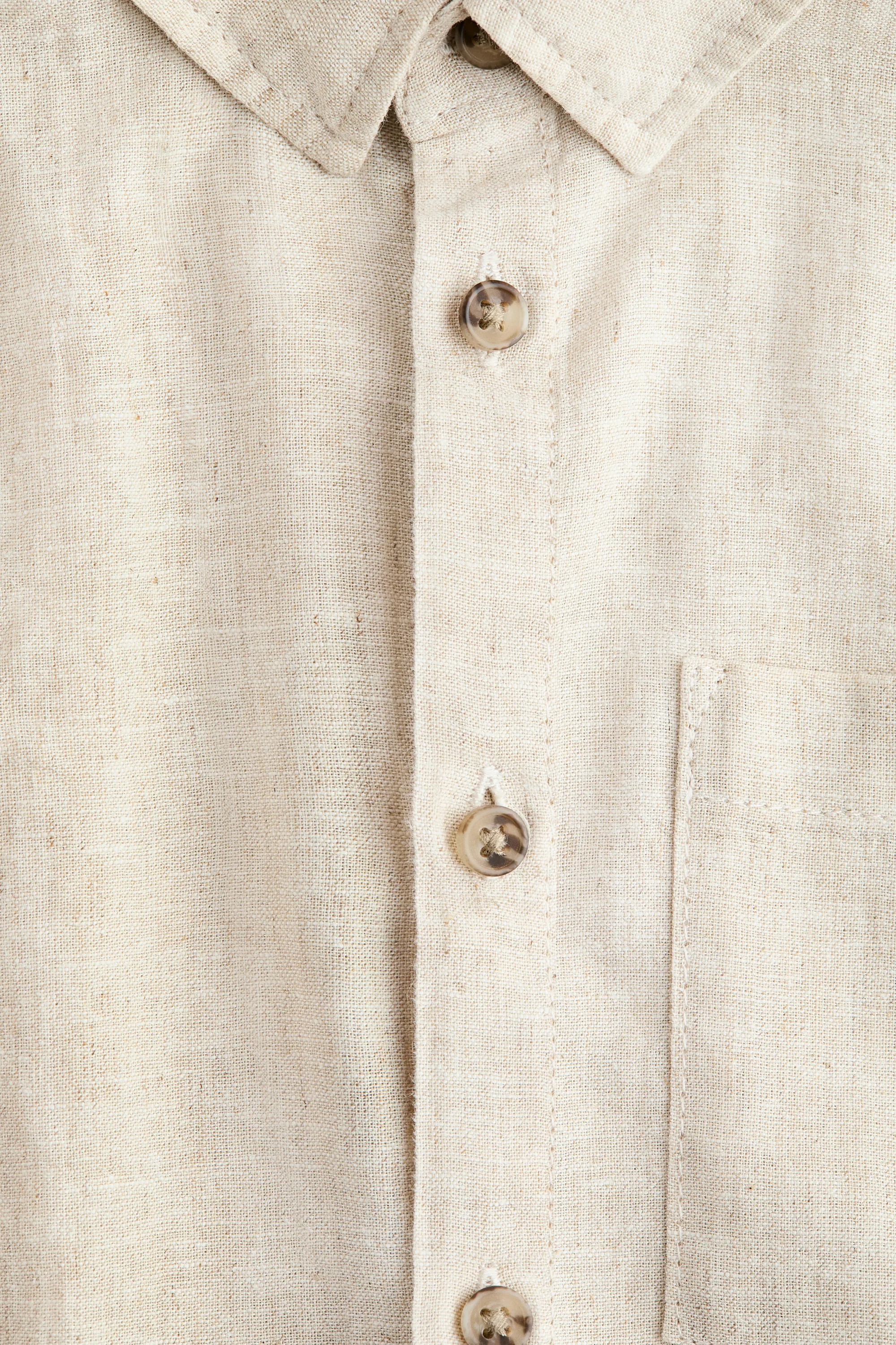 Chemise à manches courtes en lin mélangé - Beige clair