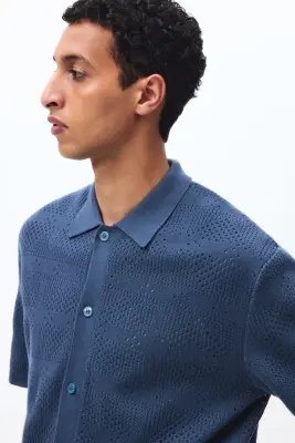 Chemise Regular Fit en maille - Bleu ancien — photo 3