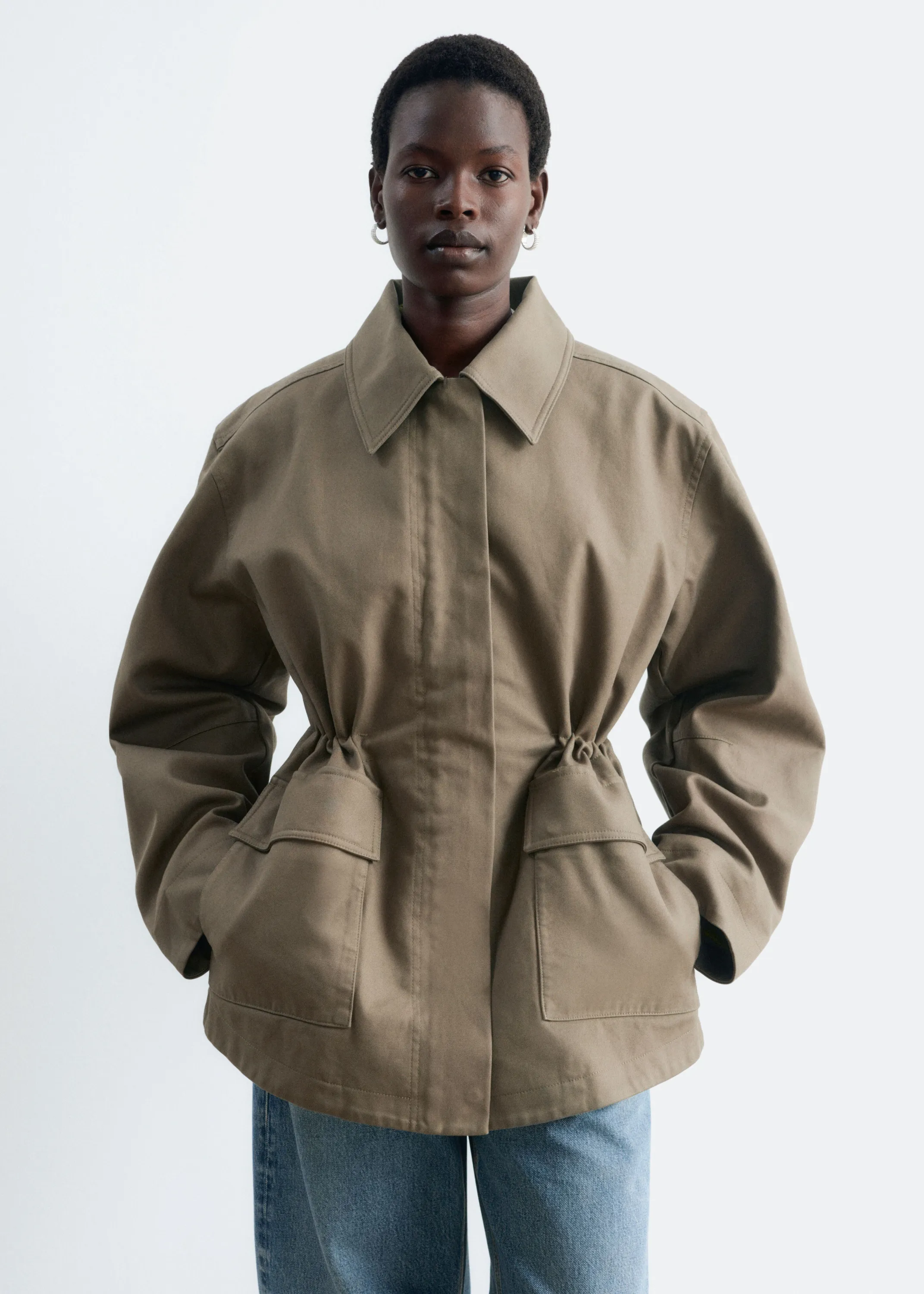Veste utilitaire oversize à cordon de serrage - Vert kaki