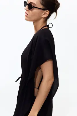 Robe caftan de plage - Noir — photo 3