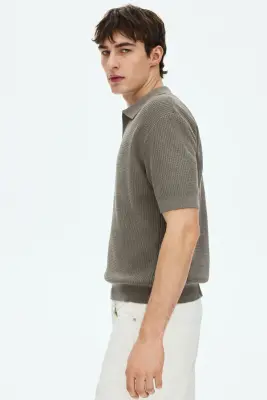 Polo Regular Fit en maille torsadée - Beige foncé — photo 4