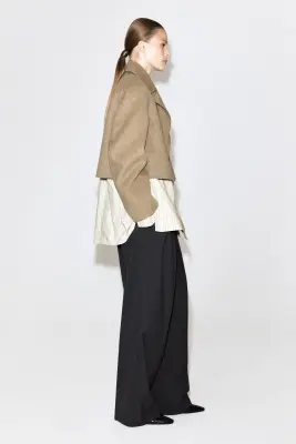 VESTE OVERSIZE COURTE EN LAINE DOUBLE FACE - SABLE — photo 4