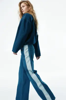 Jean Wide Regular avec bandes latérales - Bleu denim/blanc — photo 3