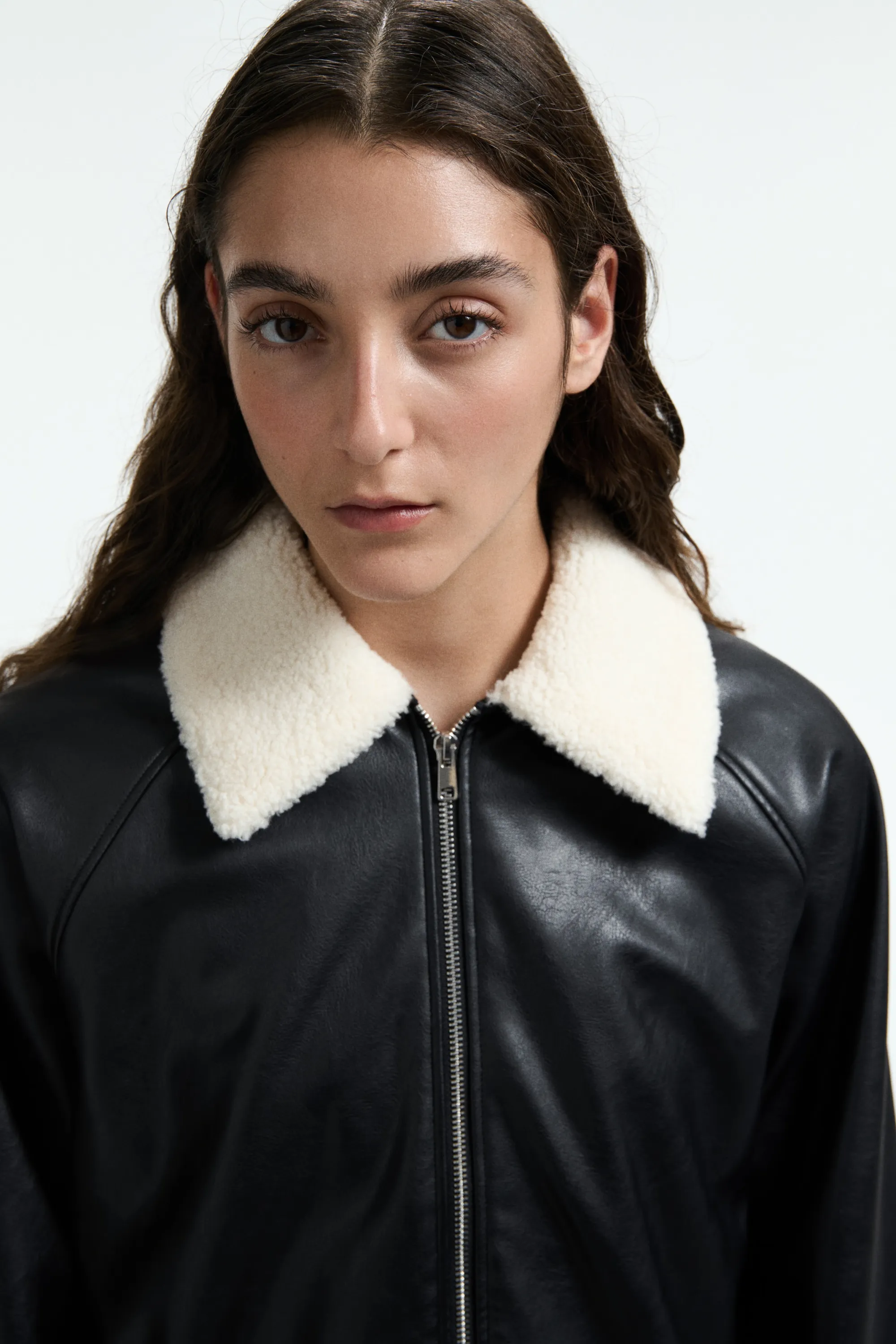 Veste avec col en tissu Teddy bear - Noir