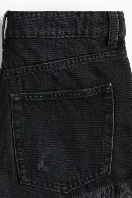 Short en denim à effet usé - Noir — photo 4