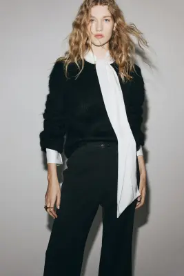 Pantalon évasé avec ceinture - Noir — photo 1