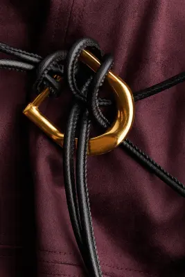 Robe en tissu gratté avec ceinture - Violet foncé — photo 4