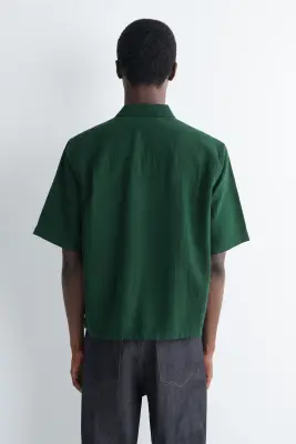 CHEMISE TEXTURÉE À OURLET AJUSTABLE - VERT FONCÉ — photo 4