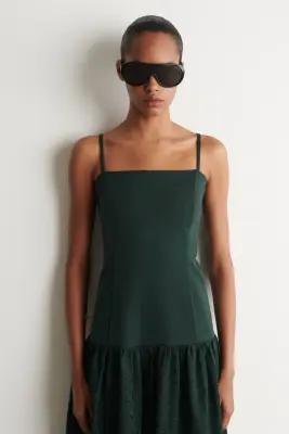 ROBE À POIS SCULPTÉE TAILLE BASSE - VERT / POIS — photo 1