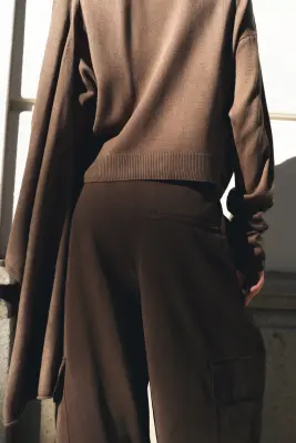 Pantalon cargo en lyocell mélangé - Marron foncé — photo 3