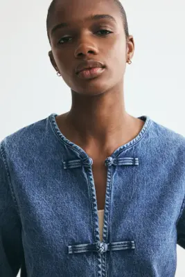 Veste en denim avec boutons noués - Bleu denim — photo 2