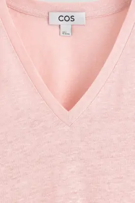 T-SHIRT LIN COL V - ROSE CHINÉ — photo 4