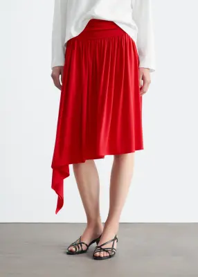 Jupe midi en jersey froncé - Rouge — photo 1
