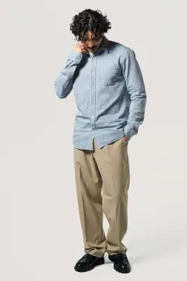 La chemise coton lin - Bleu clair — photo 2