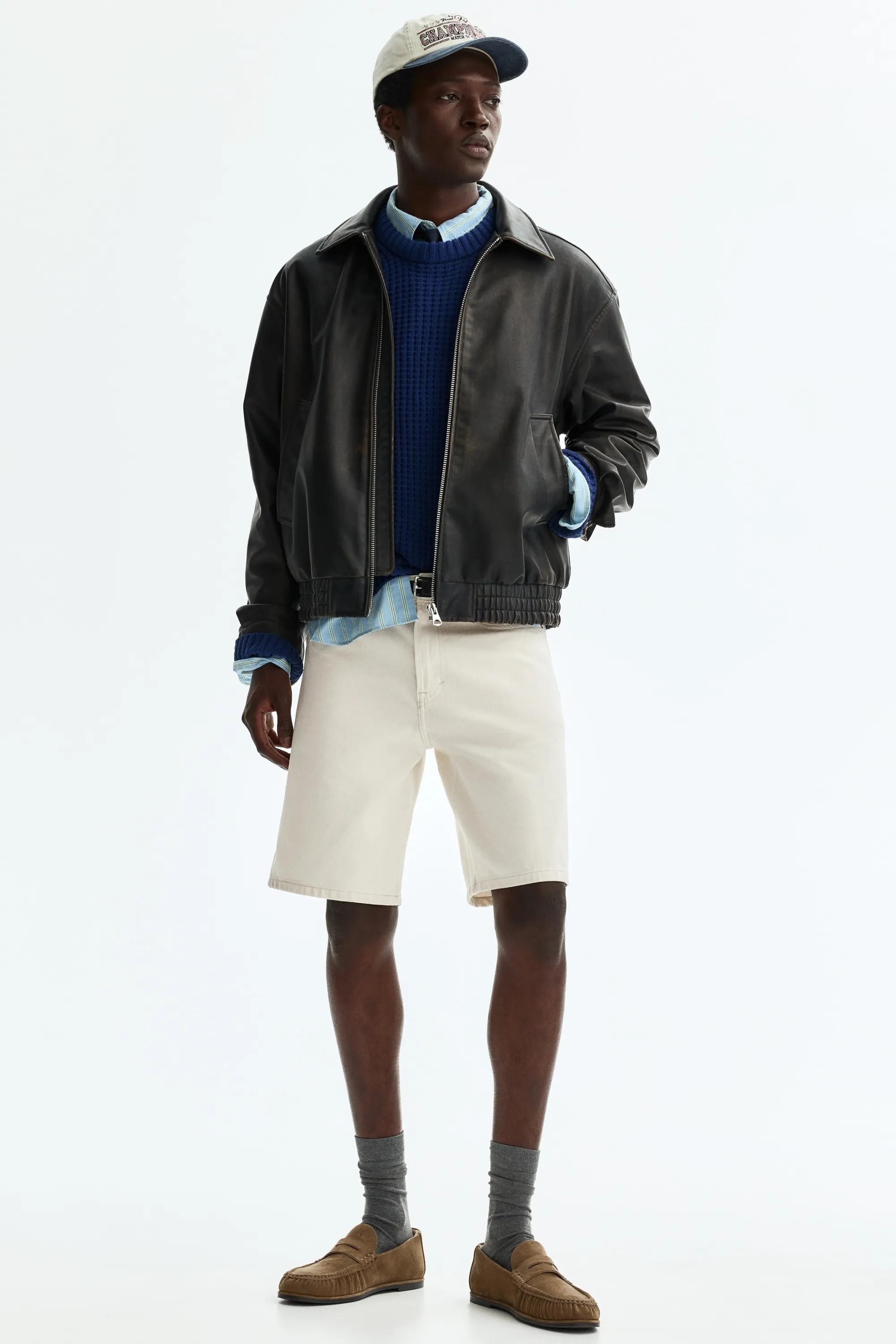 Short Relaxed Fit en denim - Crème