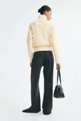 Pull en maille fine avec col zippé - Jaune clair — photo 4