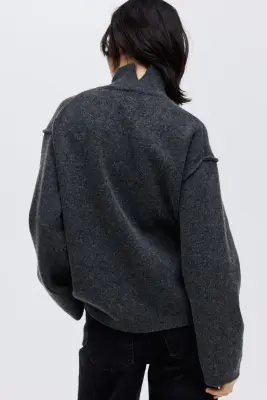 Pull à col cheminée avec coutures décoratives - Gris foncé chiné — photo 3