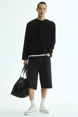Top à effet superposé Relaxed Fit en coton - Noir — photo 2