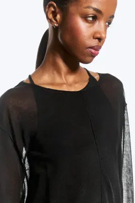 Pull ample confectionné en maille transparente - Noir — photo 2