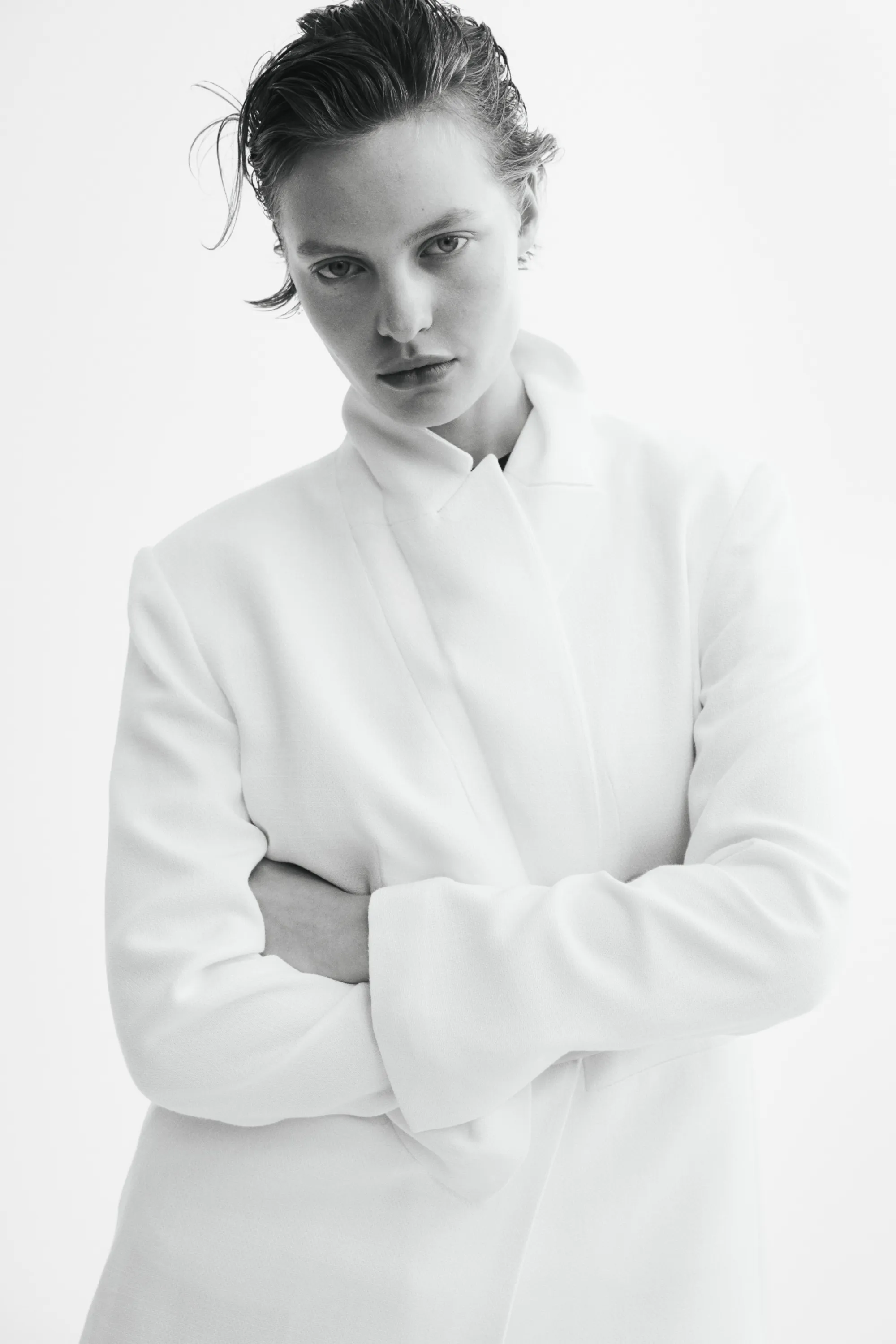Blazer à fermeture croisée en viscose mélangée - Crème