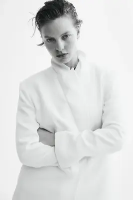 Blazer à fermeture croisée en viscose mélangée - Crème — photo 1