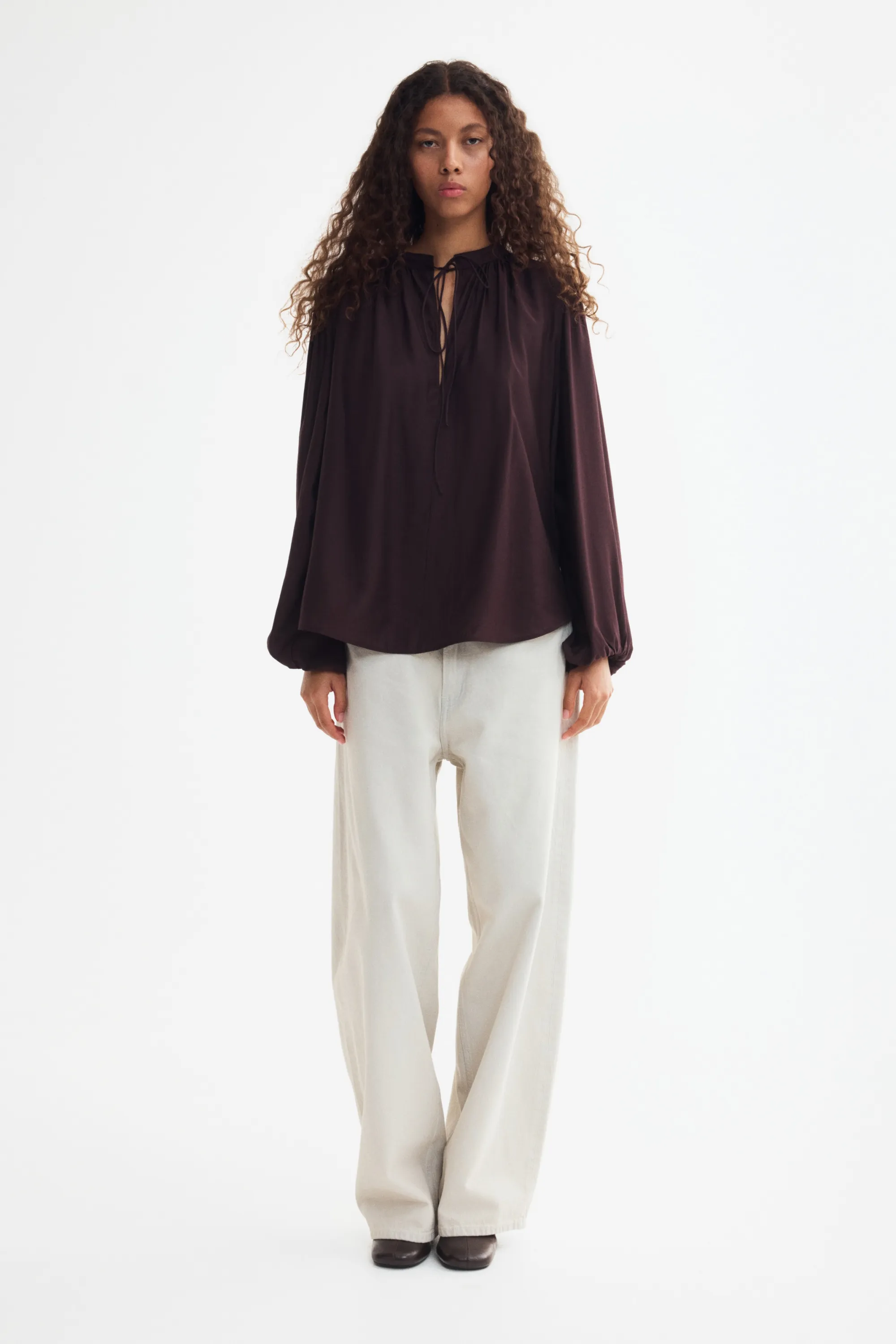 Blouse avec détail à nouer - Bordeaux