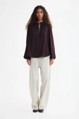 Blouse avec détail à nouer - Bordeaux — photo 1