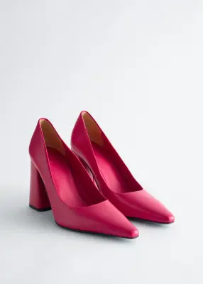 Escarpins en cuir à talons épais - Dark pink — photo 2