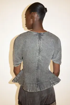 Blouse péplum en denim - Noir délavé — photo 2