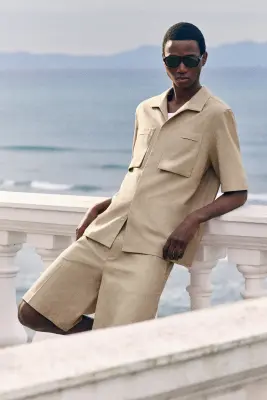 CHEMISE WORKWEAR EN COTON TEXTURÉ - SABLE — photo 5