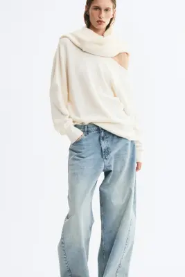 Pull asymétrique en maille fine - Crème — photo 2