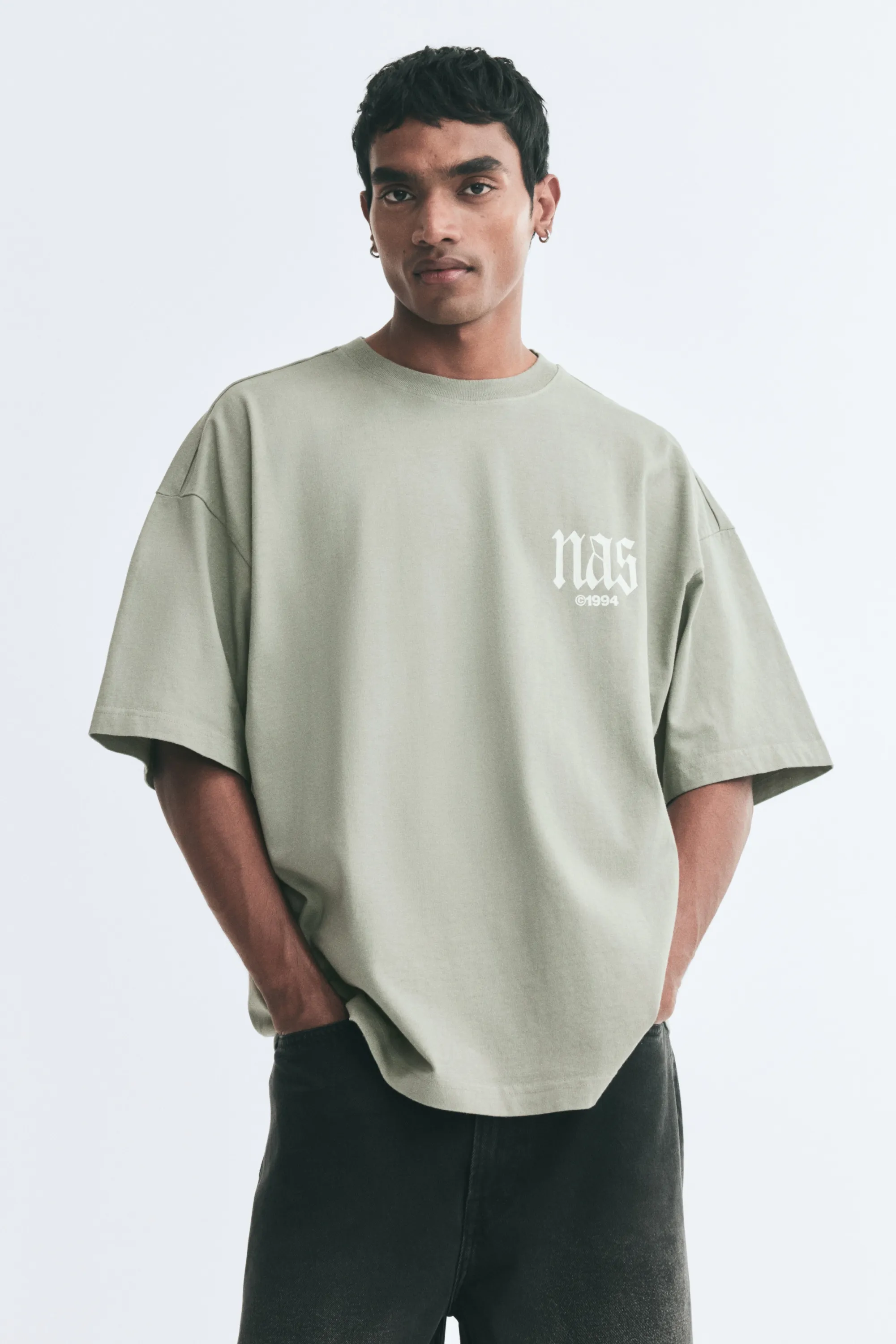 T-shirt Oversized Fit - Vert olive ancien/Nas