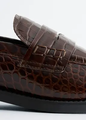 Mocassins fantaisie en cuir - Brun/Façon croco — photo 3