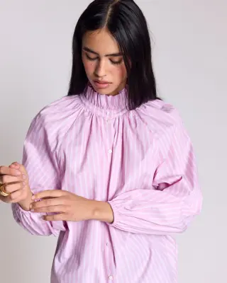 Chemise Camille rayures rose et écru — photo 1