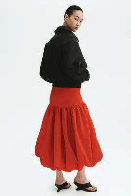 Jupe midi ballon - Rouge vif — photo 4