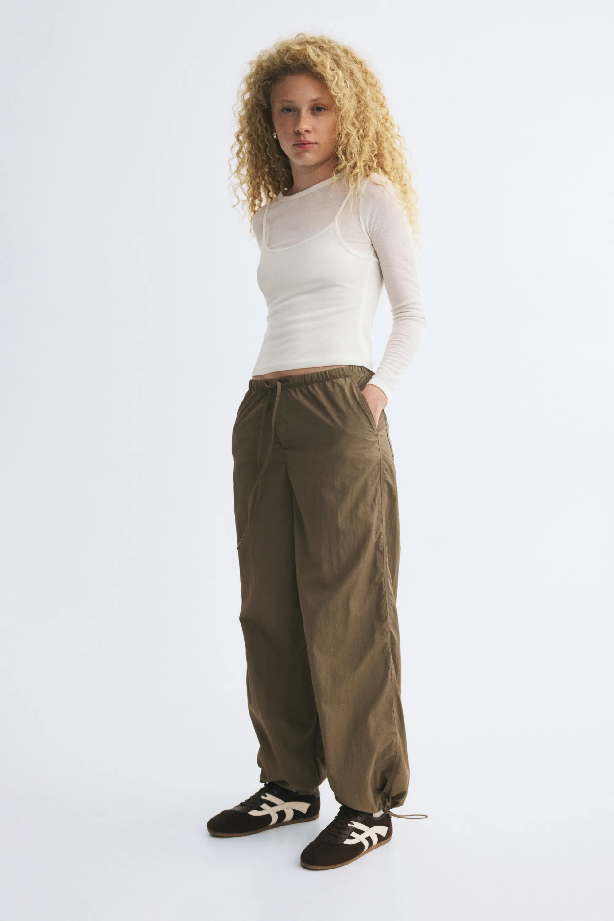 Pantalon parachute en nylon - Vert olive