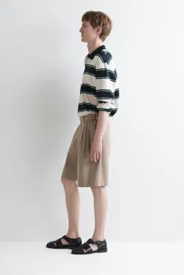 POLO EN COTON INTERLOCK - BLANC / MARINE / RAYÉ — photo 2