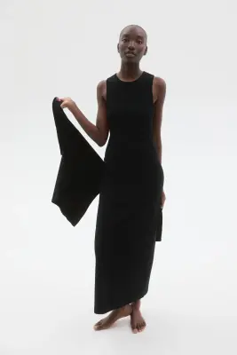 Robe maxi en maille côtelée - Noir — photo 2