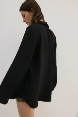 Chemise froissée en viscose mélangée - Noir — photo 2